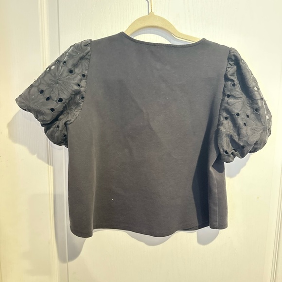 Adrianna Papell Black Puff Sleeve Blouse - Picture 4 of 5